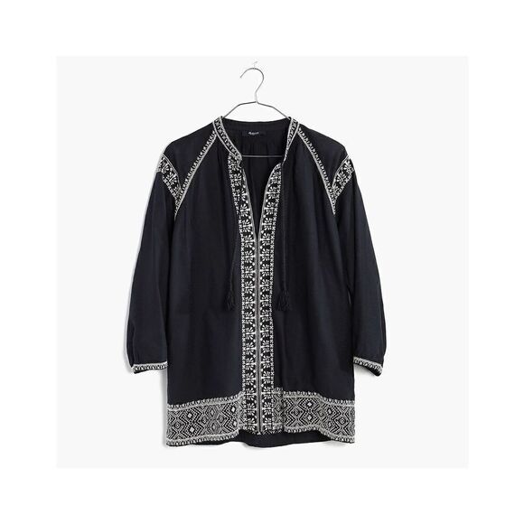 MADEWELL | navy white embroidered camelia tassel top M - Picture 1 of 16